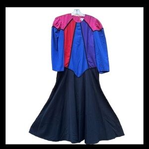 Vintage 80s circus theme Colorblock Theater Dress Puff Sleeve costume
